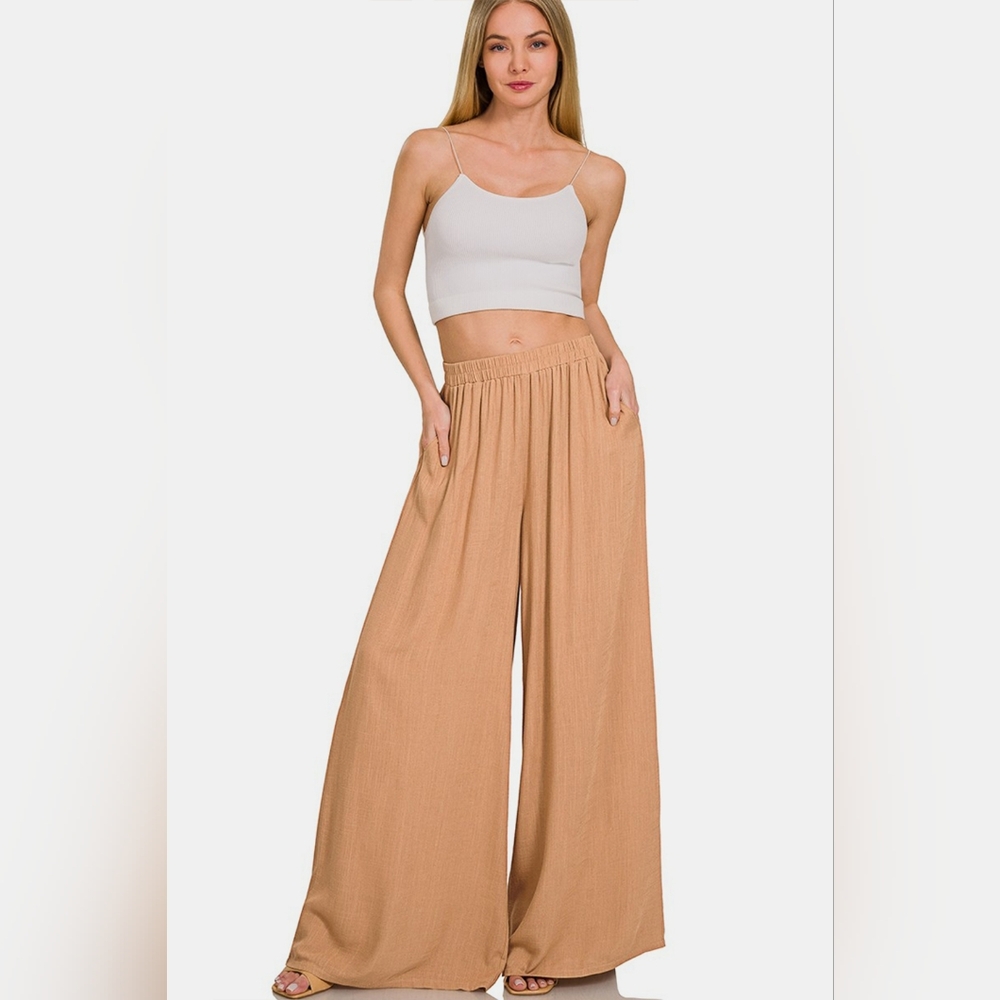 Zenana Pleated Linen Blend Wide Leg Pants - Picture 5 of 5
